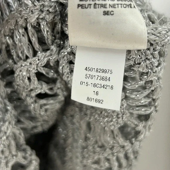 Chico's Metallic Open Knit Top Womens 3 Silver Crochet Tunic Glam Beach Cover Up - Picture 10 of 11